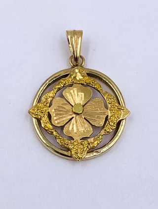 Antique 18k Yellow Gold Four Leaf Clover With 14k Gold Frame Pendant