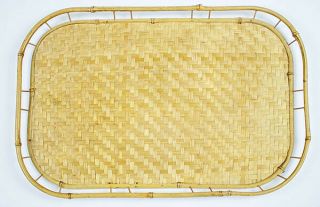 Bamboo Vintage Woven Rattan Wicker Tray Tiki Bar Serving Tray Size 19 " X13 "