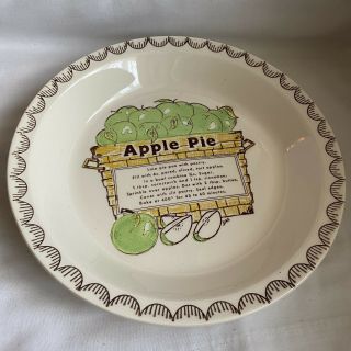 Vintage Ceramic Apple Pie Plate Dish Recipe On Dish 10 1/2 Inches
