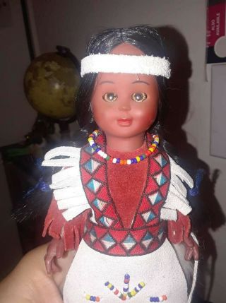 Vintage Doll Native American Indian Woman In Traditional Clothes With A Baby