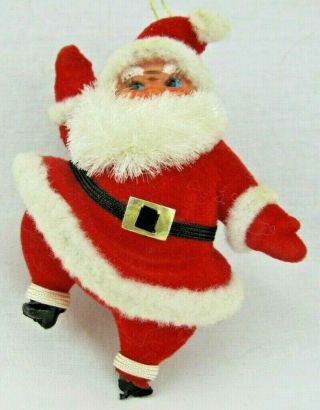 Vintage Dancing Santa Claus Christmas Tree Ornament 4 " Plastic Flocked Felt