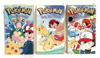 Pokemon Vintage Vhs Bundle (the Final Badge,  Hang Ten Pikachu & Round One)