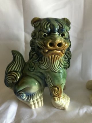 Pair Vintage Chinese Asian Ceramic Foo Dogs Fu Lions 6” 2