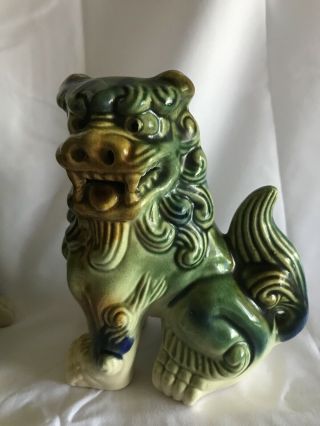 Pair Vintage Chinese Asian Ceramic Foo Dogs Fu Lions 6” 3