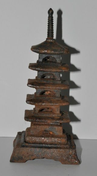 Vintage Kofukuji Temple Pagoda Cast Iron Cone Incense Burner Censer 6.  75 "