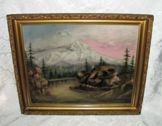 Antique Oil On Canvas Painting Of Mt.  Hood Circa 1900