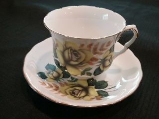 Vintage Queen Anne Yellow Rose Teacup & Saucer - English Bone China 1960 