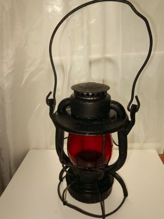 Vintage Antique Dietz Vista Red Glass Railroad Lantern - Stamped L&NE RR 3