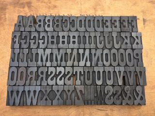 Large Antique Page Clarendon Wood Letterpress Print Type Block A - Z Letters Set