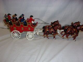 Vintage Cast Iron Coach With Driver And Four Horses.
