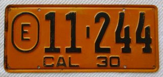 1930 California County Exempt " Oval E " License Plate