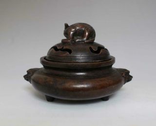 Old Chinese Bronze Incense Burner Kylin Xuande Mk H4.  33”
