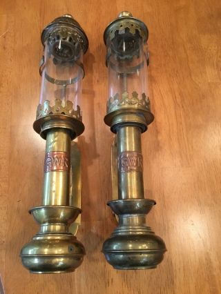 Rare Antique Great Western Railway Gwr Brass Wall Lamps Sconces W Glass