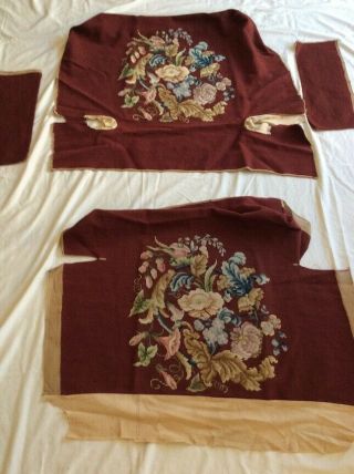 Antique Vintage Wool Needlepoint Morris Chair Cover Pillow Burgundy Floral Xlnt