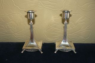 Wmf Arts And Crafts Silver Plated Candlesticks Circa 1900
