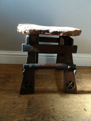 Antique 19th Century Arts and Crafts Period Leather Seated Stool (Four Legged) 2