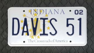 Davis 51 - 2002 State Of Indiana Issued Personalized Vanity License Plate