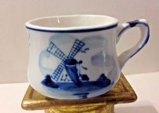 Vintage Handpainted Delft Blue Cup Mug Floral Windmill E&h 9/80a