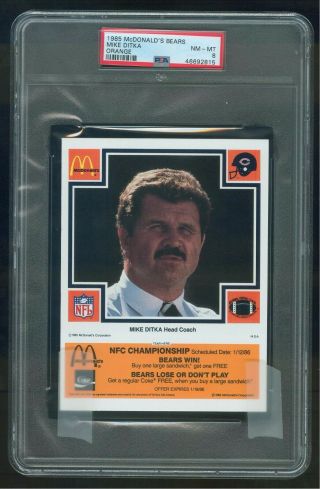 1985 Mcdonalds Orange Mike Ditka Chicago Bears Hof Psa 8 Rare Low Pop 2