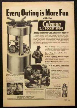 Coleman G.  I.  Pocket Stove 1946 Vintage Ad Every Outing Is More Fun
