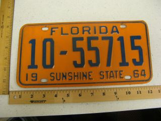 1964 64 Florida Fl License Plate Tag 10 - 55715 Broward County Sunshine State