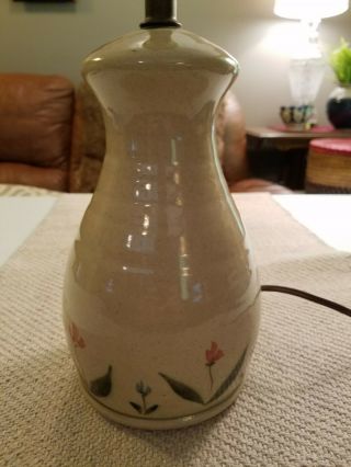 Vintage Studio Art Glazed Pottery Lamp - Blue Pink Green White - Flowers 2