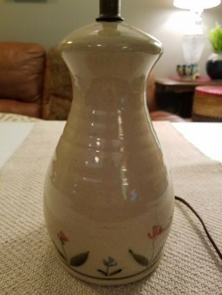 Vintage Studio Art Glazed Pottery Lamp - Blue Pink Green White - Flowers 3