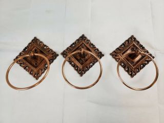 Vintage Set Of 3 Coppercraft Guild Towel Rings Holder Wall Mounted A70