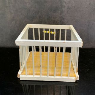 Vintage White Wood Playpen For Baby Nursery Dollhouse Miniature Scale 1:12