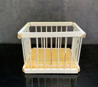Vintage White Wood Playpen for Baby Nursery Dollhouse Miniature Scale 1:12 2
