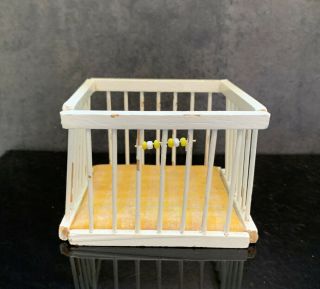 Vintage White Wood Playpen for Baby Nursery Dollhouse Miniature Scale 1:12 3