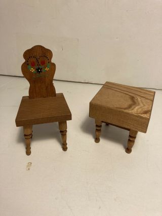 Vintage Shackman Wooden Doll House Furniture Butcher Block Table & Shaker Chair