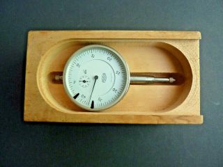 Vintage Helios Preisser 0 - 10 Mm Analogue Indicator With Wooden Case