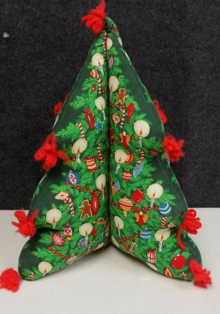 Vintage Stuffed Quilted Look Festive Print Fabric Plush Christmas Tree Hand Made
