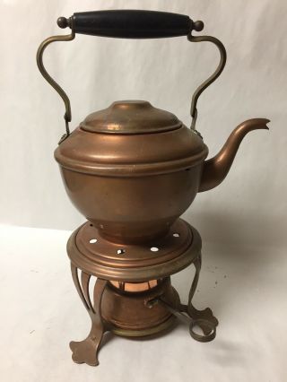 Antique Joseph Heinrichs Paris,  Newyork Copper Tea Kettle With Burner Base