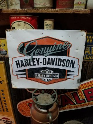 Old Vintage Embossed Metal Harley Davidson Motorcycle Sign Oil Gas Station