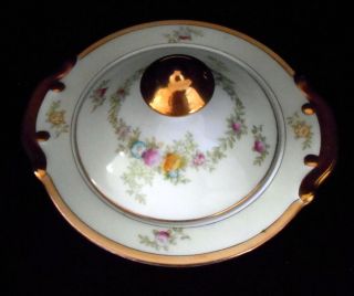 Vintage Meito China Of Japan - Sugar Bowl With Lid Heavy Gold Trim Floral Roses