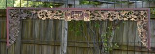 Antique Chinese Red Gilt Wood Carved Panel / Architectural Doorway Arch,  19th C