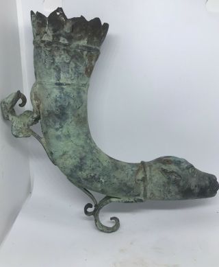 Ancient Luristan Bronze Rhyton With Beast Head Terminal