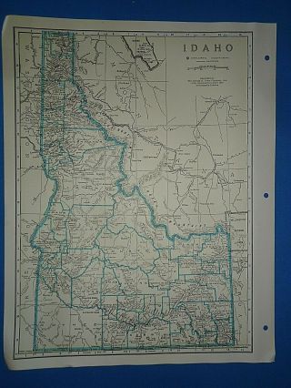 Old Vintage Circa 1942 Idaho Map,  County,  Trunk Highways,  Index & Fact Page