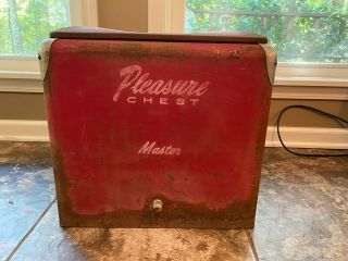 Vintage Red Metal Pleasure Chest Cooler With Bottle Opener And Tray Rusted