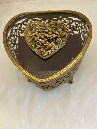 Vintage Stylebuilt Gold Plated Ormolu Beveled Glass Jewelry Box