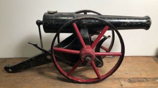Antique 1913 Kilgore The Boy Ranger Cast Iron Machine Gun Cannon Red Wood Wheels