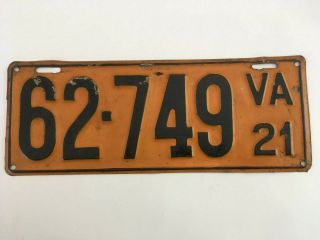 1921 Virginia License Plate 100 All Paint Great Bold Color