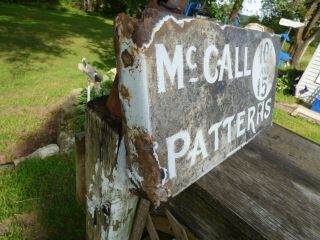 Antique DOUBLE SIDED Porcelain Advertising Flanged Sign McCall Patterns Store 2