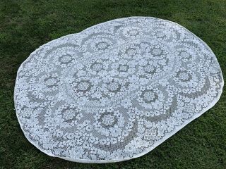 Vintage Off White Floral Lace Oval Tablecloth