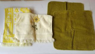 Vintage Towels,  Sayco Floral And Stevens Utica Yellow And Avocado Green