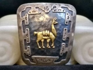 " Look " Vintage 925 Sterling Silver 18k Yellow Gold Llama Peru Pendant Brooch K