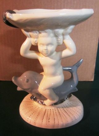 Vintage Cherub Riding Dolphin Soap Dish
