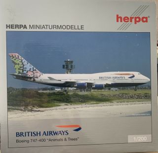 Herpa 1:200 British Airways Boeing 747 - 400 Animals And Trees Tail G - Bnlz